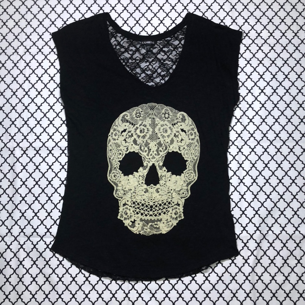 Express Skull Lace Back Top
